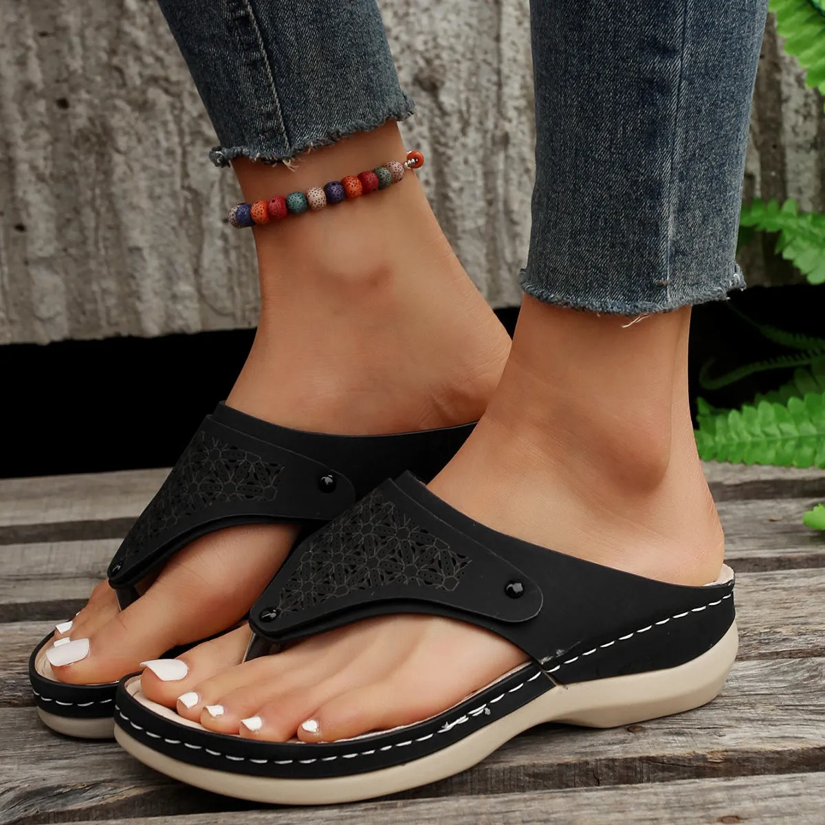 Women’s Solid Color Roman Thong Sandals