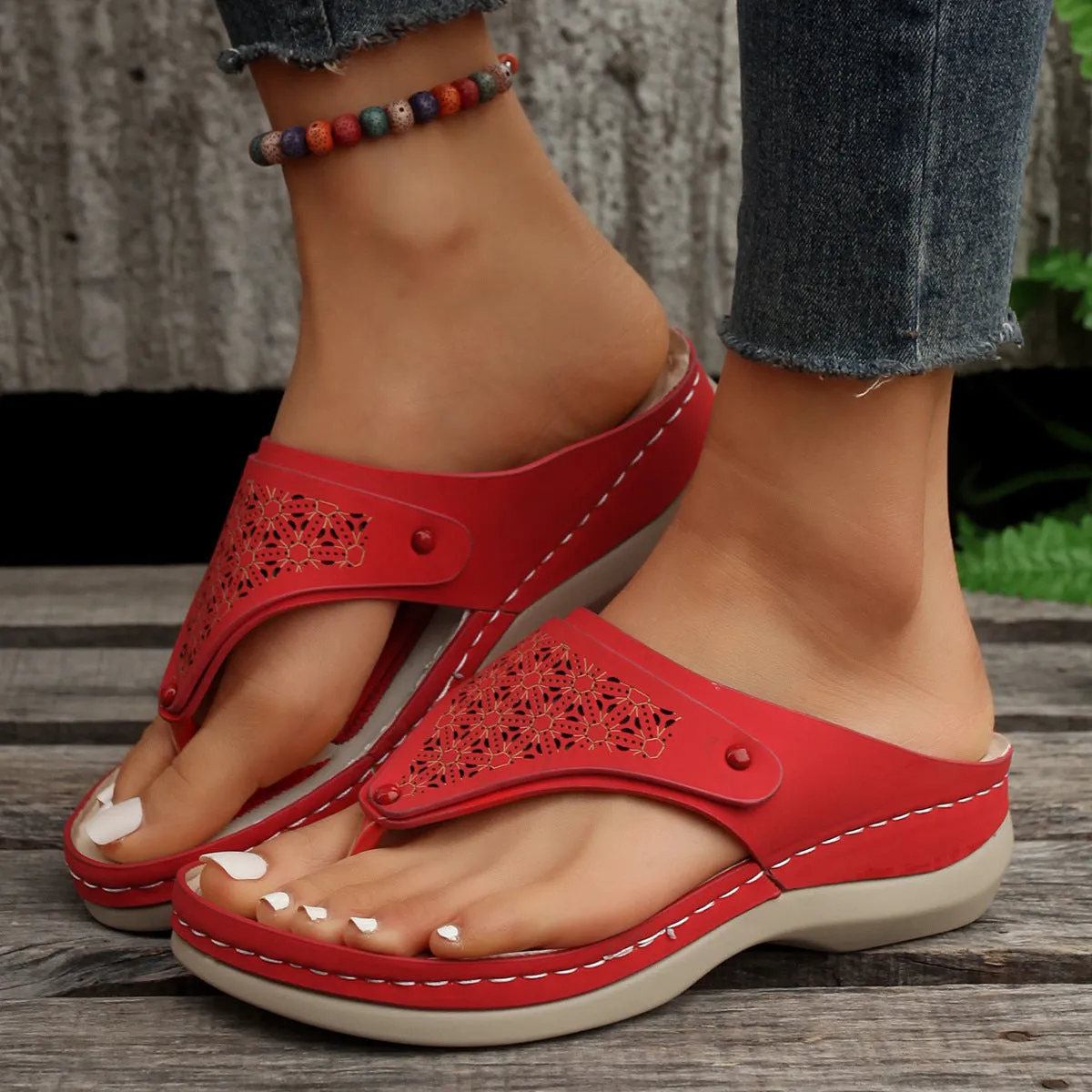 Women’s Solid Color Roman Thong Sandals