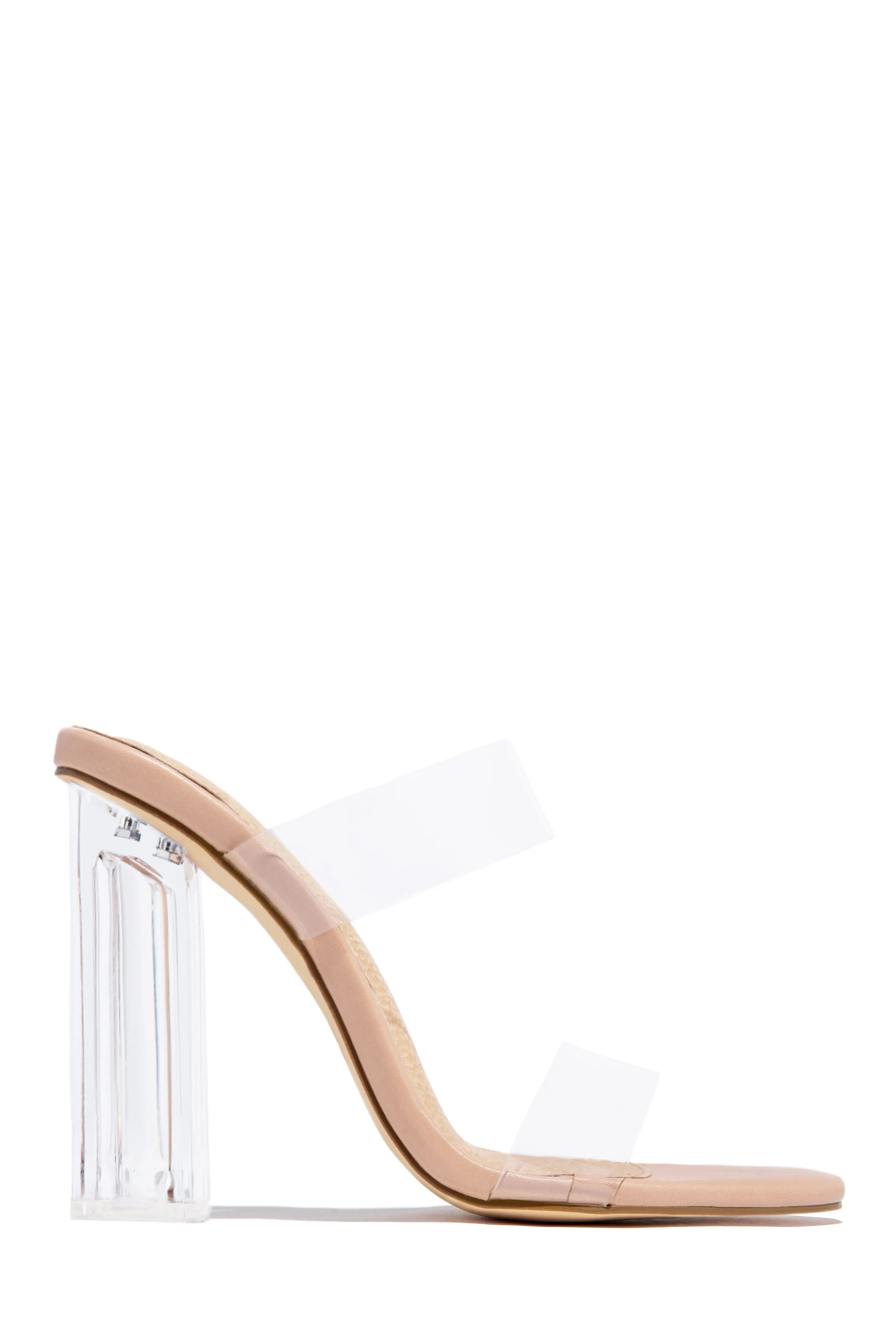 Your Next Date Clear Strap Block Heel Mules - Silver