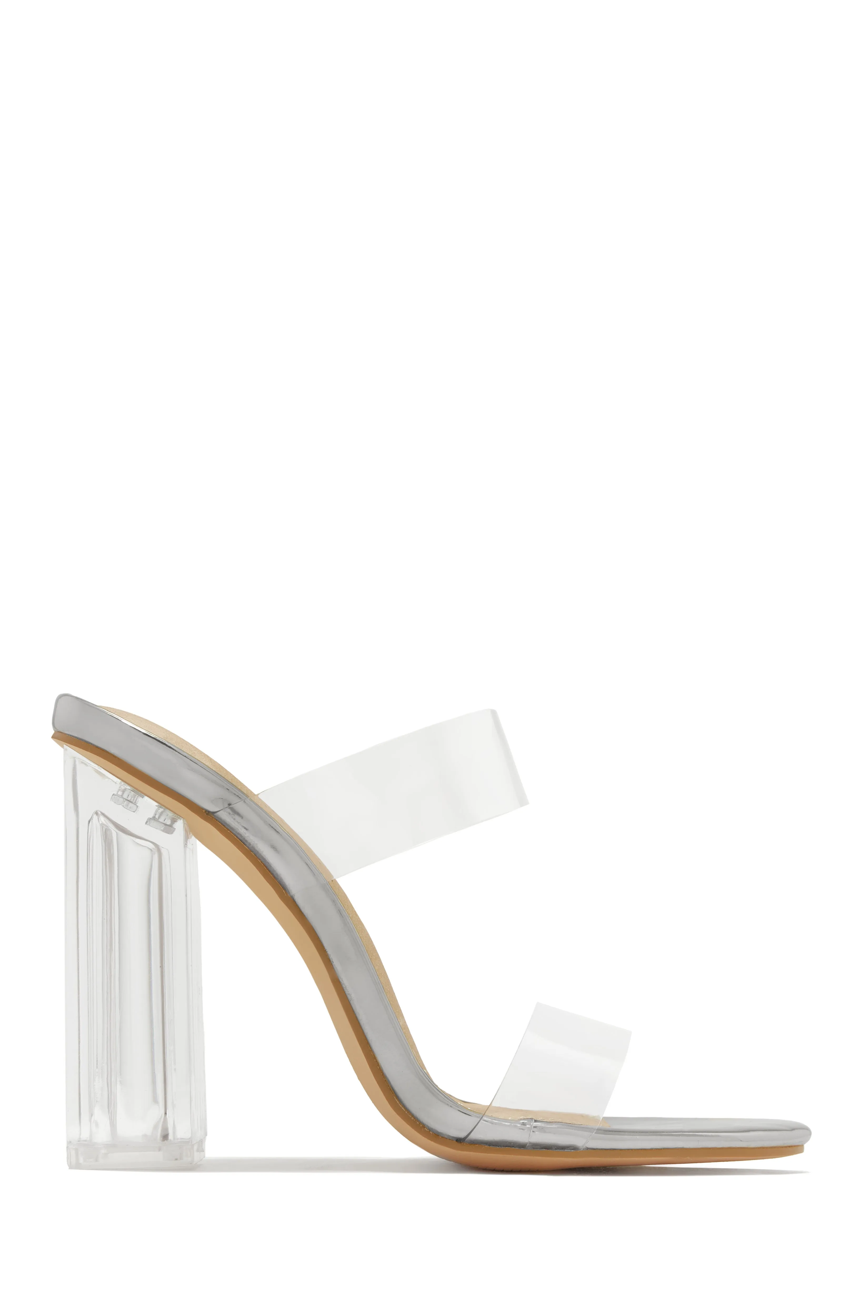Your Next Date Clear Strap Block Heel Mules - Silver